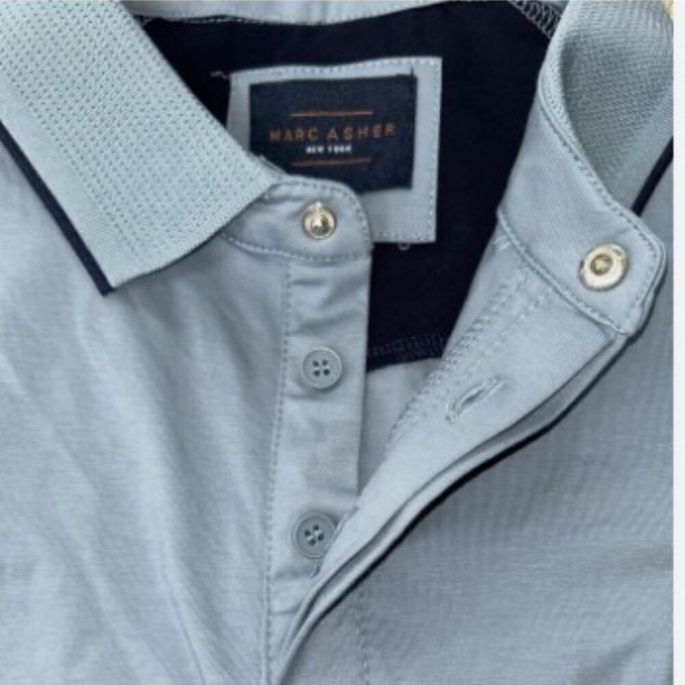 NEW Marc Asher Men’s Contrast Tipped Design Polo Shirt Blue Men's Size XL Golf - Picture 7 of 10